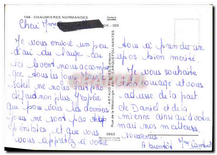 CPM Chaumieres Normandes  — Rückseite