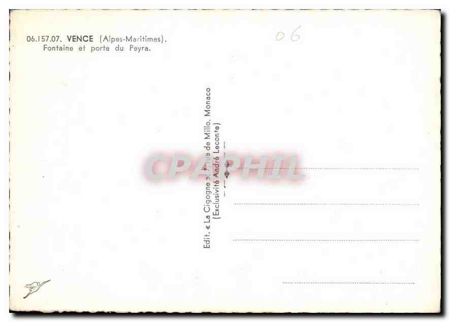 Fontaine et porte du Peyra — Vence (Alpes-Maritimes) — Édit. « La Cigogne » de Milo Leconte — Reverso