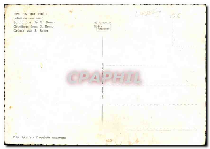 CPA Riviera dei Flori Salutations de S Remo  — Verso