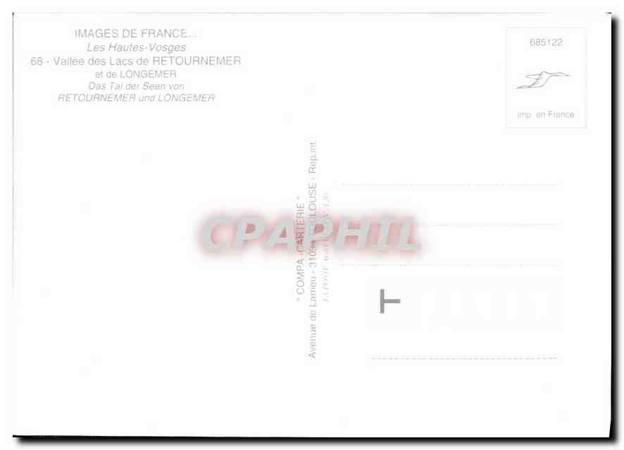CPA Image de France les Hautes Vosges Vallee des Lacs de Retournemer et de Longemer  — Rückseite