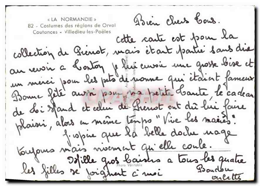 CPM La Normandie Costumes des regions de Orval Coutances Villedieu les Poeles  — Verso
