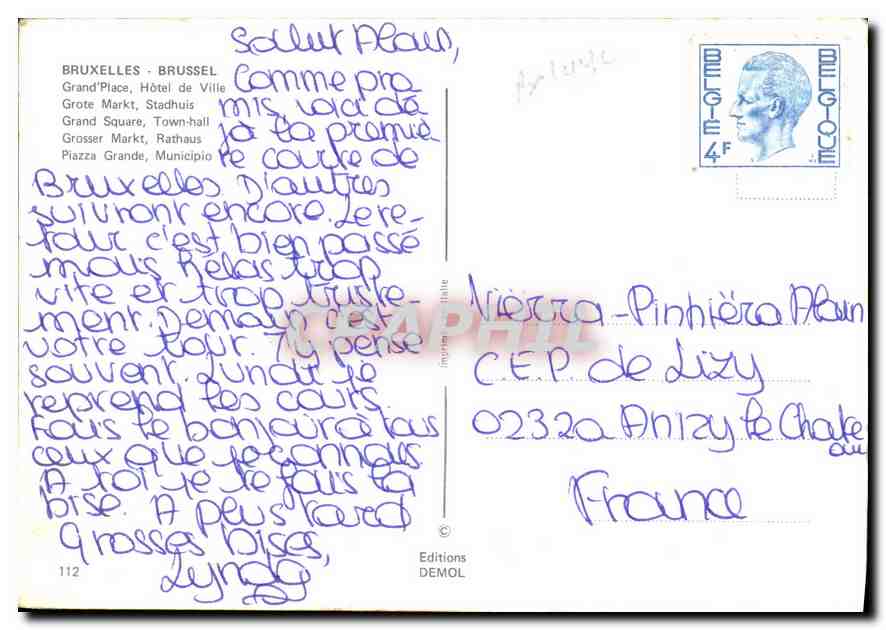 Bruxelles - Grand-Place, Hôtel de Ville — éditeur DEMOL n°112 — Verso