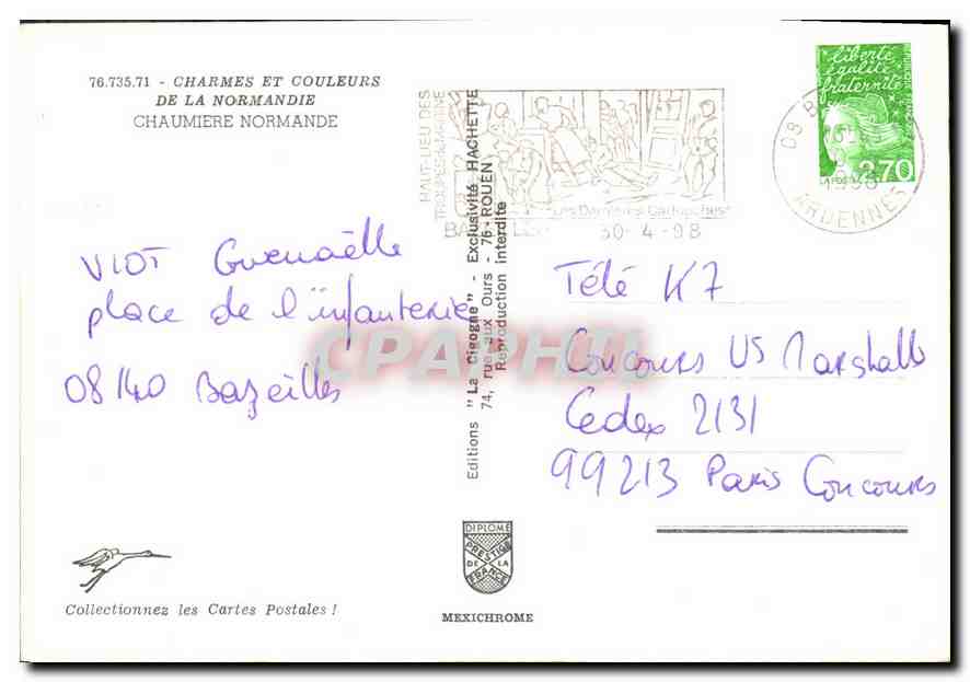 CPM Charmes et Couleurs de la Normandie Chauniere Normande  — Rückseite