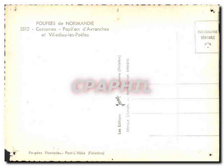 CPM Poupees de Normandie Costumes Papillon d'Avranches et Villedieu les Poeles  — Rückseite
