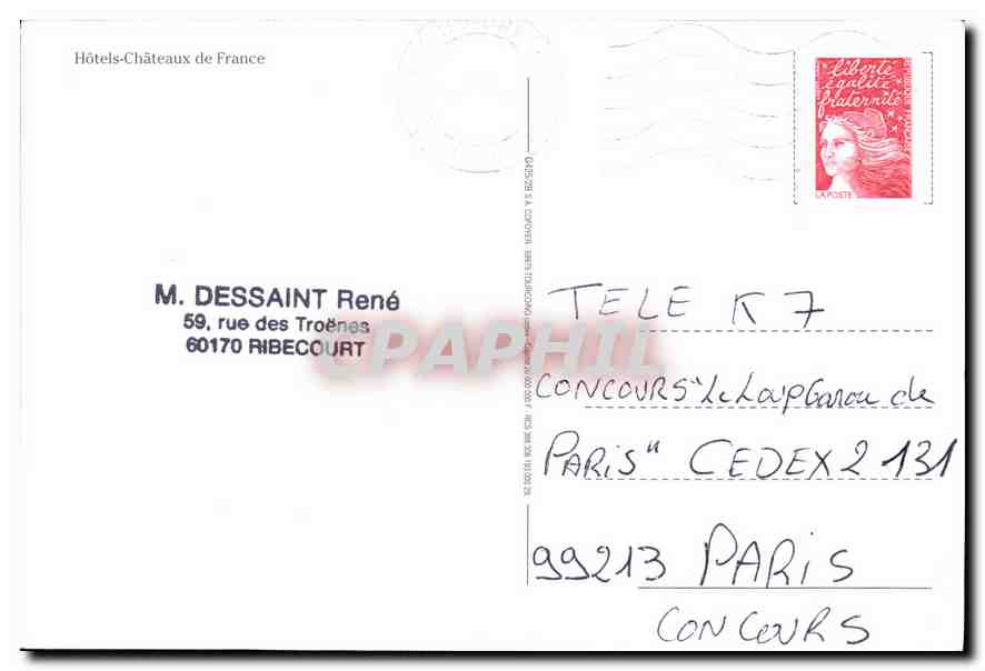 CPM Hotel Chateaux de France  — Verso