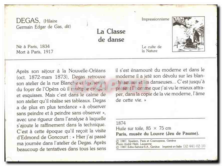 CPM La Classe de danse Paris musee du Louvre Jeu de Paume  — Verso