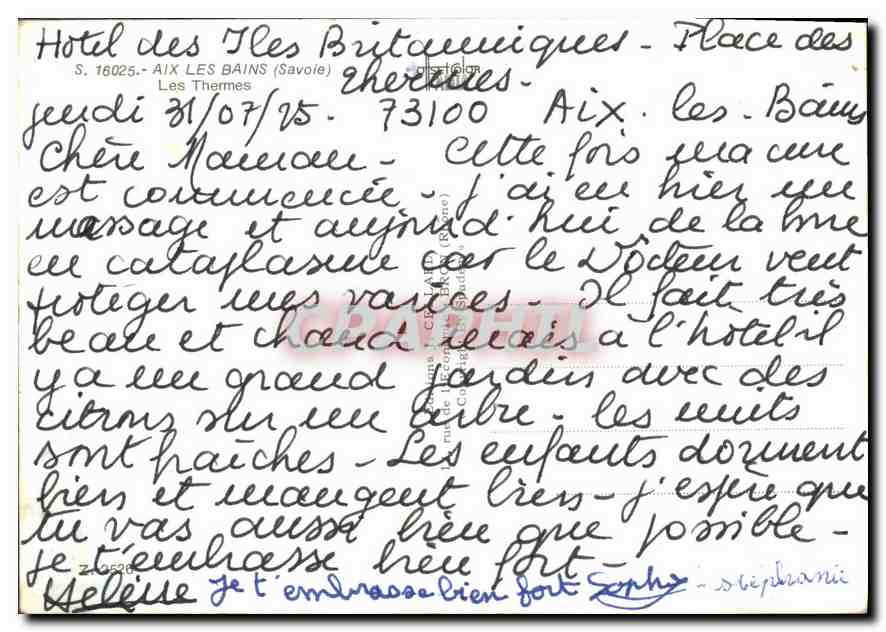 CPM Aix les Bains Savoie les Thermes  — Verso