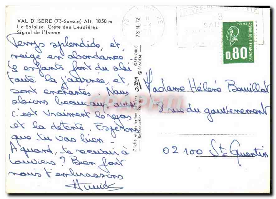 CPM Val d'Isere Savoie Le Solaise Crete des Lessieres Signal de l'Iseran  — Rückseite