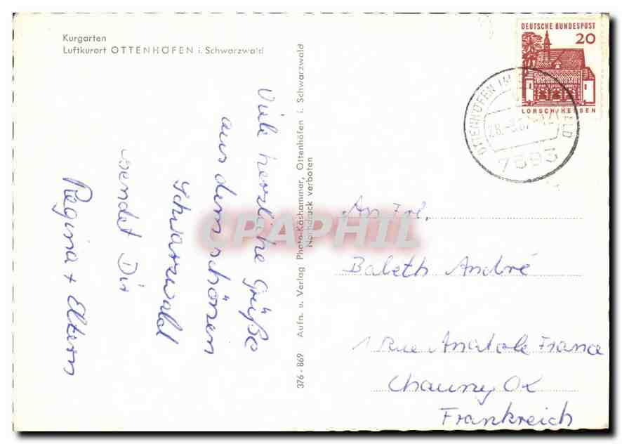 CPM Kurgarten Luftkurort Ottenhofen Schwarzwald  — Rückseite