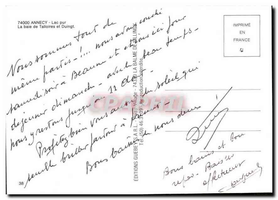 See Annecy — Bucht von Talloires und Duingt — Editions Guebey A.R.L. — Rückseite