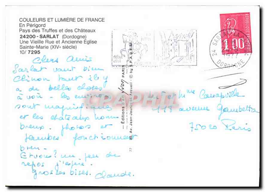 CPM Couleurs et lumiere de France En Perigord Pays des Truffes et des Chateaux Sarlat Dordogne une v — Verso