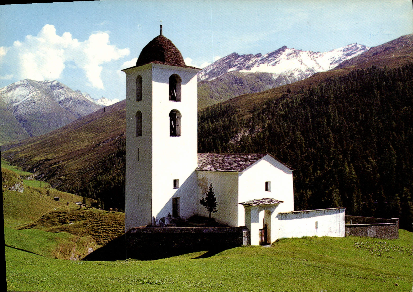 CPM Avers Cresta Talkirche mit Wengenhorn Tscheischhorn Kleinhorn und Grobhorn 