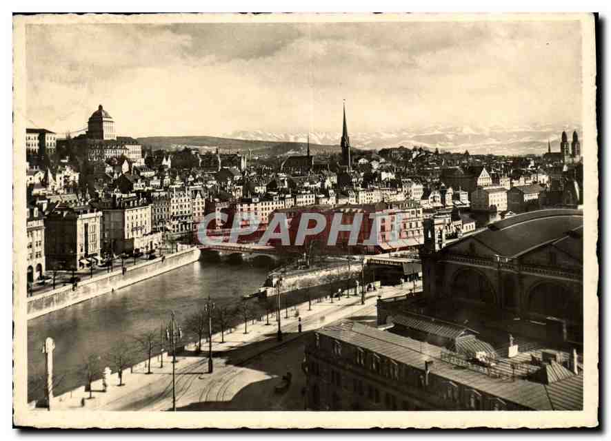 Vue aérienne de Zurich — rivière Limmat — éditeur inconnu, n° 17