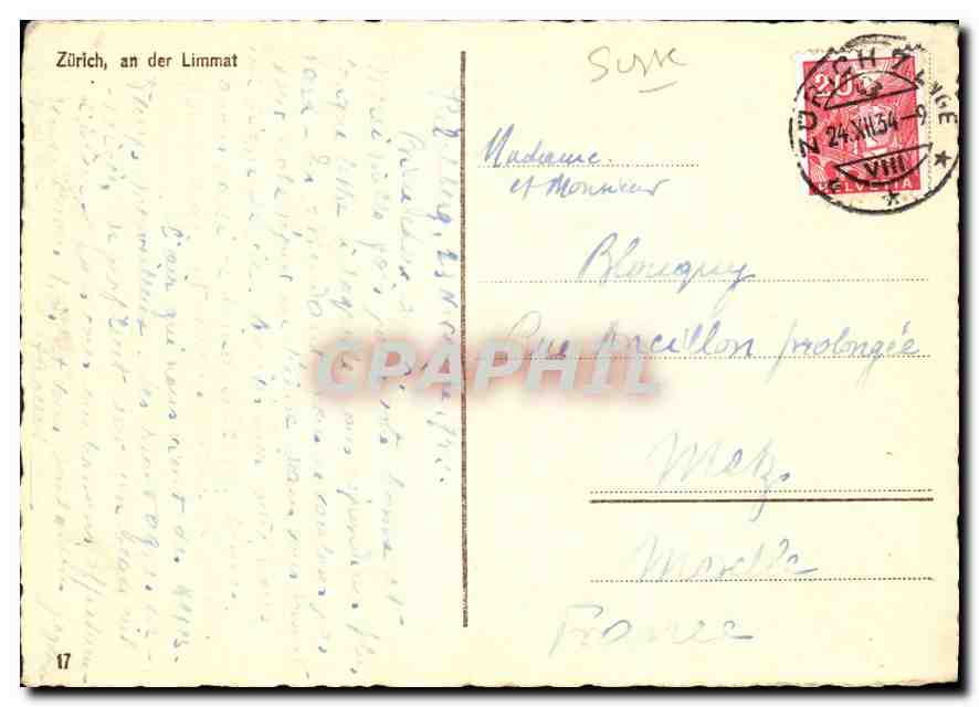 Vue aérienne de Zurich — rivière Limmat — éditeur inconnu, n° 17 — Verso