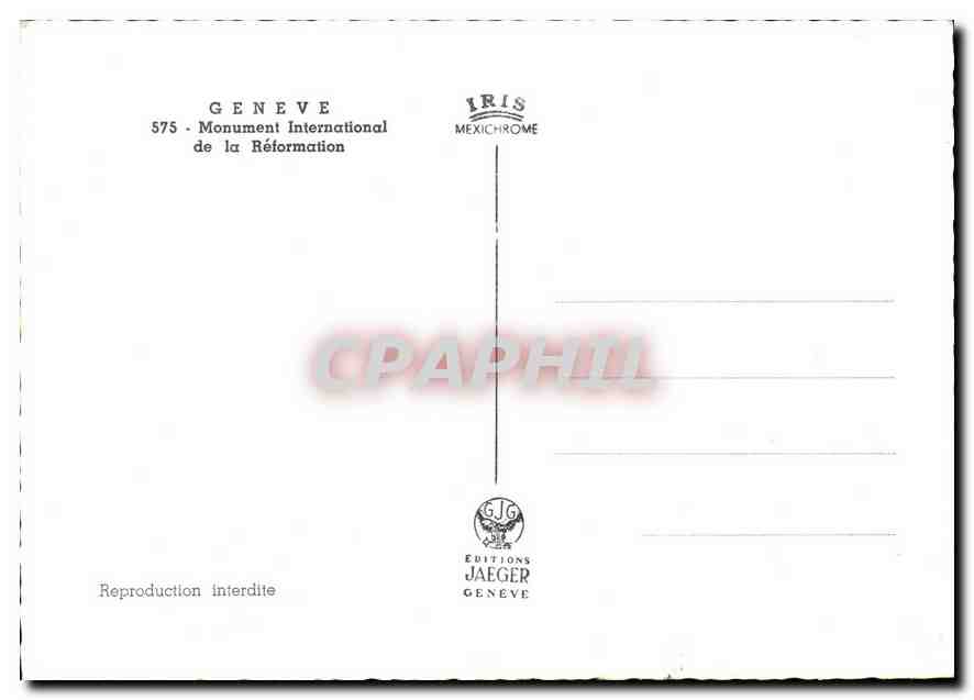 CPM Geneve Monument International de la Reformation  — Verso