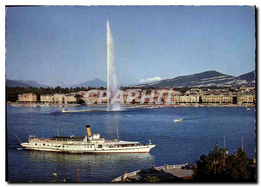 CPM Geneve la rade le jet d'eau et le Mont Blanc 