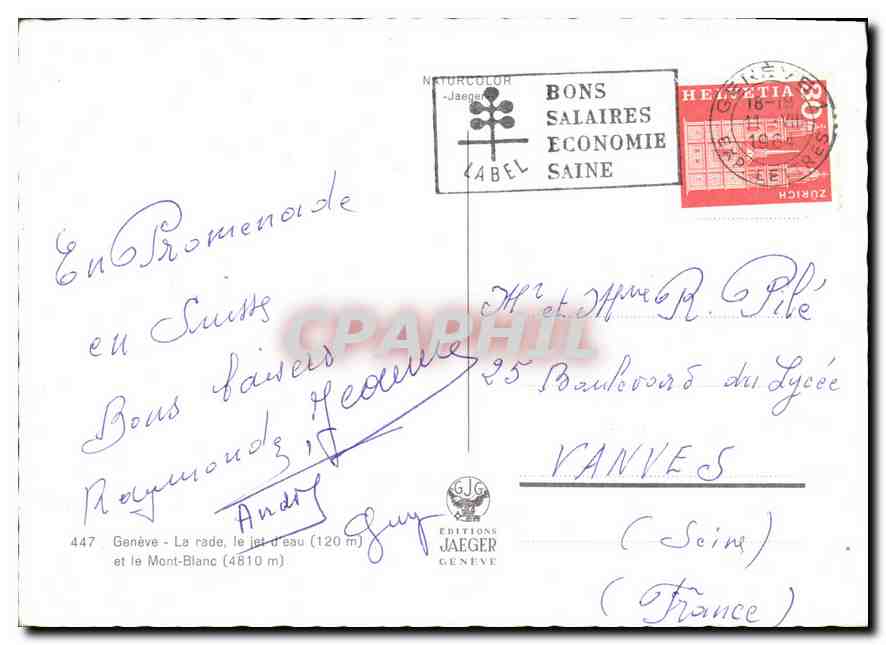 CPM Geneve la rade le jet d'eau et le Mont Blanc  — Verso