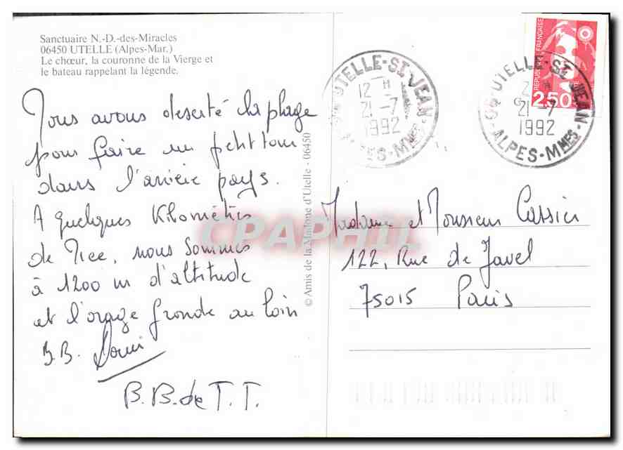 Madone d'Utelle — Sanctuaire N.-D.-des-Miracles — éditeur CPAPHIL — Reverso