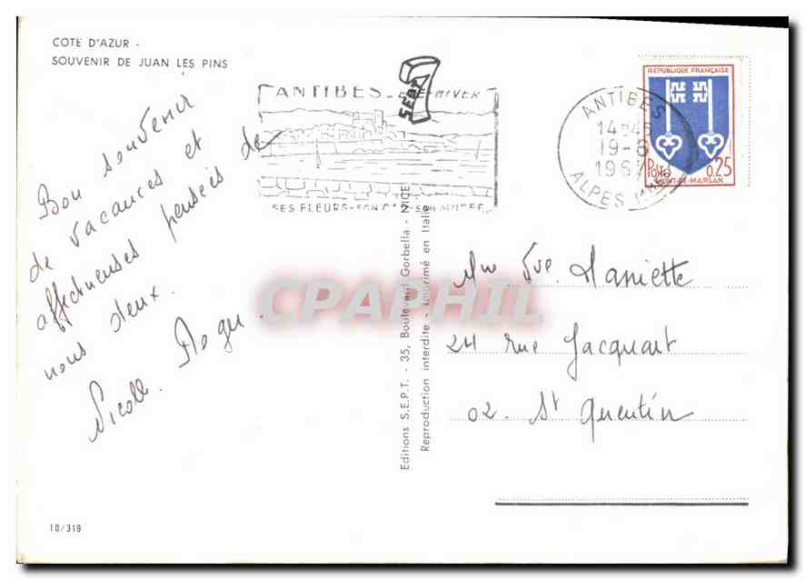 Juan-les-Pins — vue panoramique — Éditions S.E.P.T. / N°10/319 — Rückseite