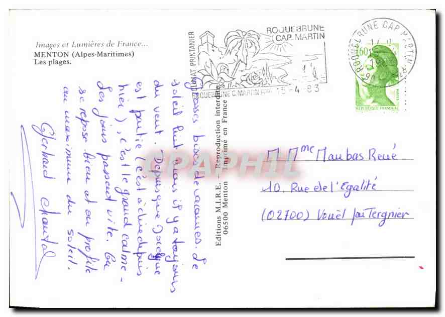 Menton — Souvenir de Menton — Éditions M.R.E. Menton — Reverso