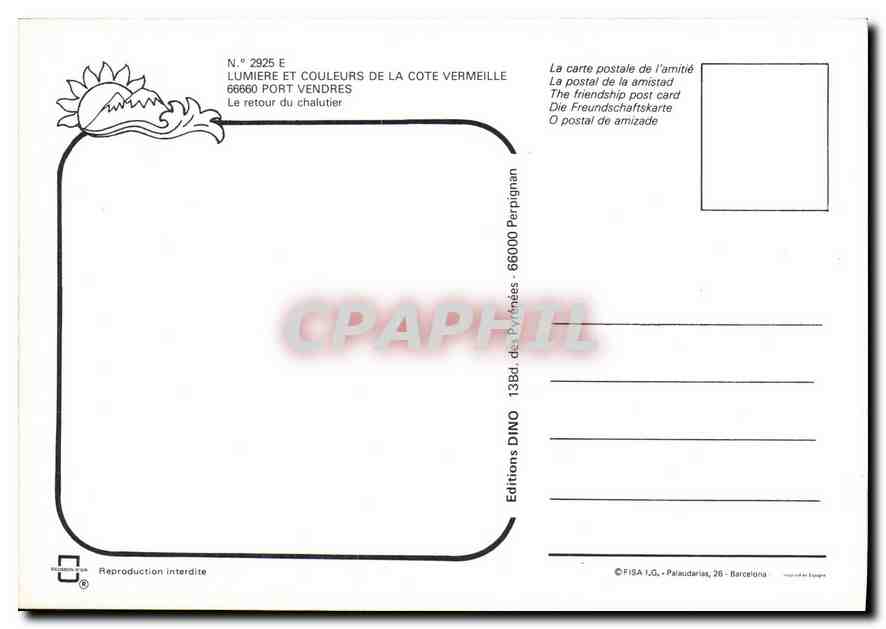Port Vendres — Pêche à la truite — Éditions DINO, n° 2925 E — Reverso