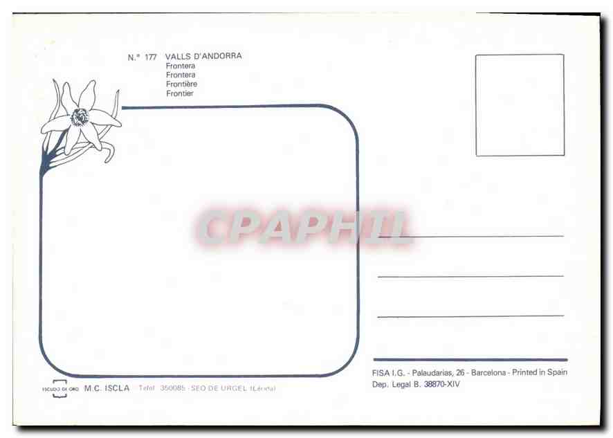 CPM Valls d'Andorra frontiere  — Rückseite