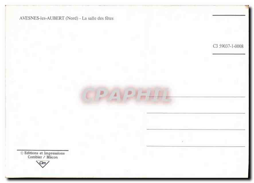 CPM Avesnes les Aubert Nord La Salle des fetes  — Rückseite
