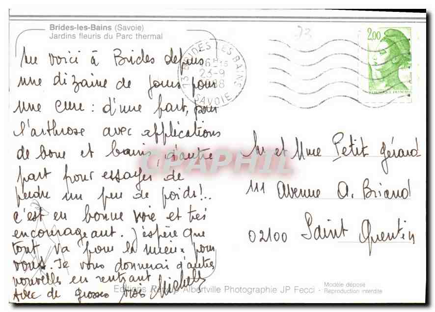 CPM Brides les Bains Savoie Jardins fleuris du Parc thermal  — Rückseite