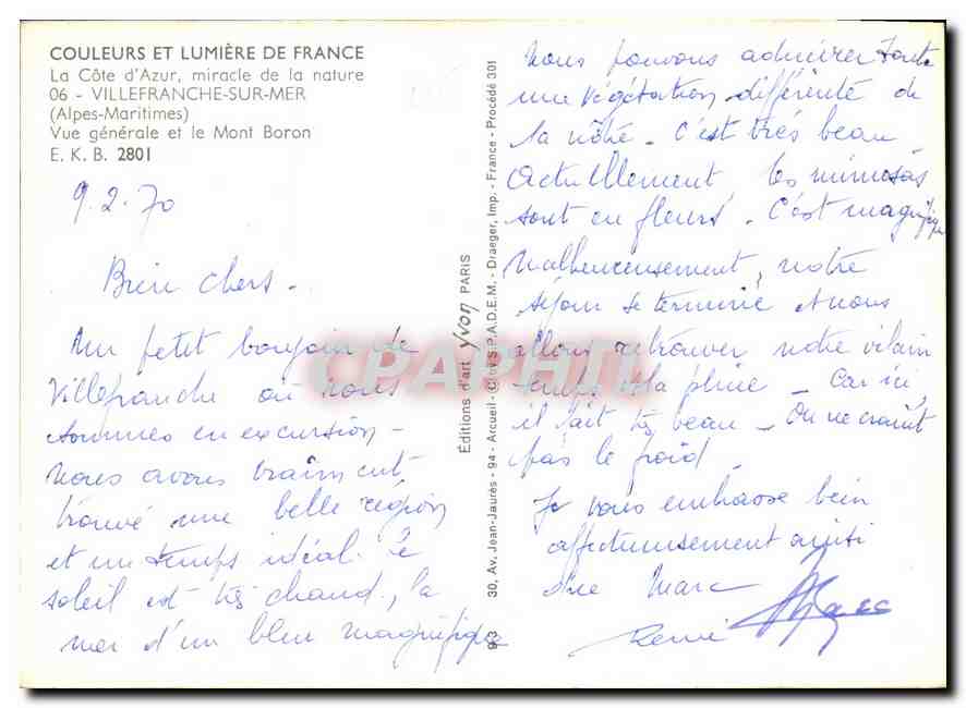 Villefranche-sur-Mer — Vue générale et le Mont Boron — Éditions d'Art Yvon — Rückseite