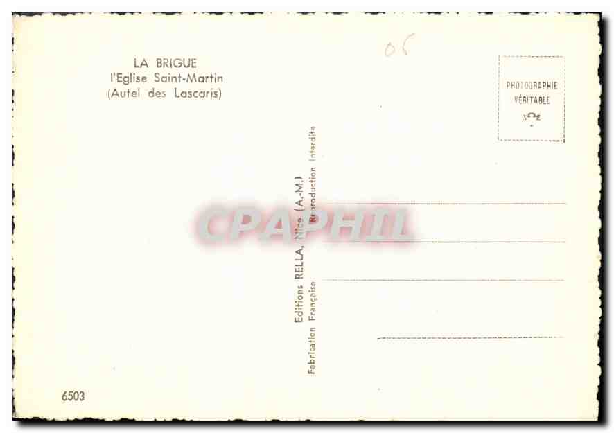 CPM La Brigue L'Eglise saint Martin Autel des Lascaris  — Rückseite