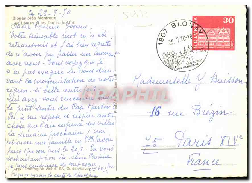 CPM Blonay pres Montreux âac Leman et les Dents du Midi  — Rückseite