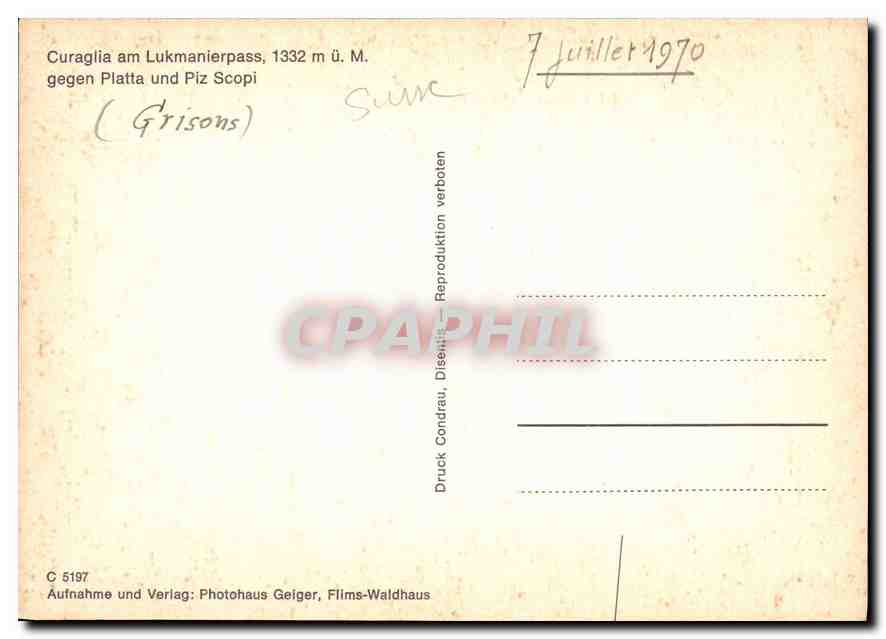 CPM Curaglia am Lukmanierpass gegen Platta und Piz Scopi  — Rückseite