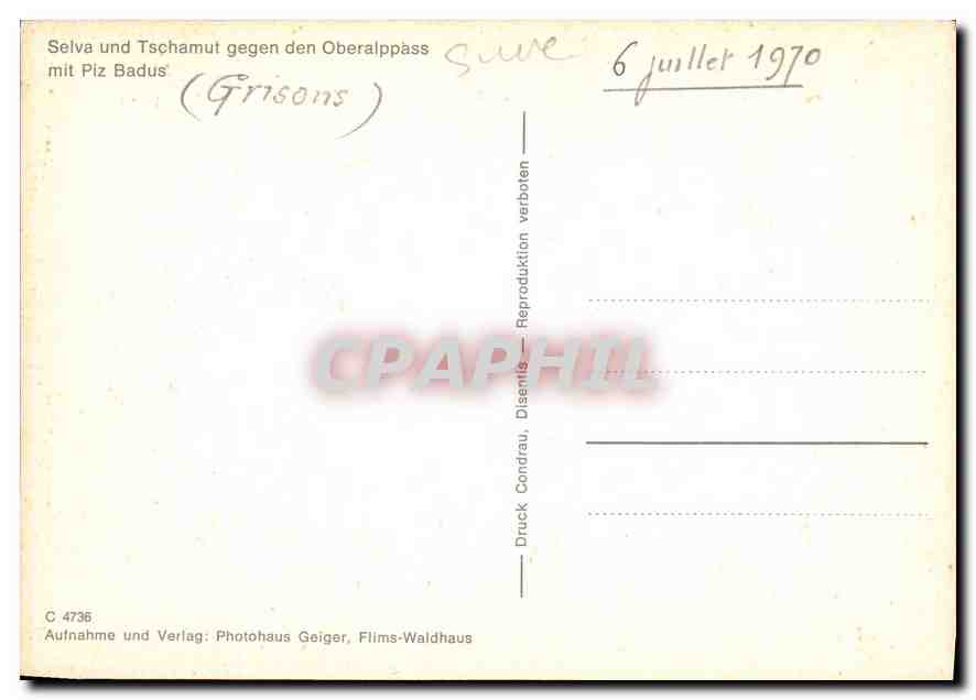 CPM Selva und Tschamut gegen den Oberalppass mit Piz Badus  — Rückseite