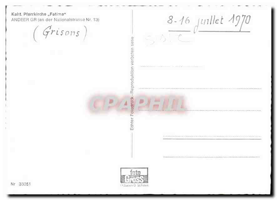 CPM Kaht Pfarrkirche Fatima Andeer GR an der Nationalstrasse 13  — Rückseite