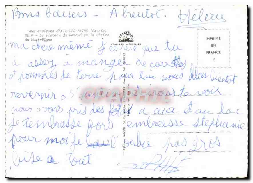 CPM Aux environs d'Aix les Bains Savoie le Plateau du Revard et la Chatre du Mont Blanc  — Verso