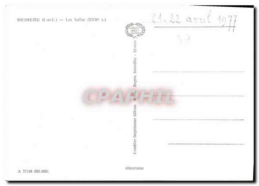 CPM Richelieu I et L les halles  — Rückseite