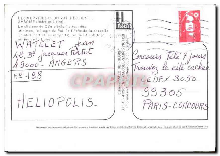 CPM les Merveilles du Val de Loire Amboise Indre et Loire le Chateau du XV siecle  — Rückseite