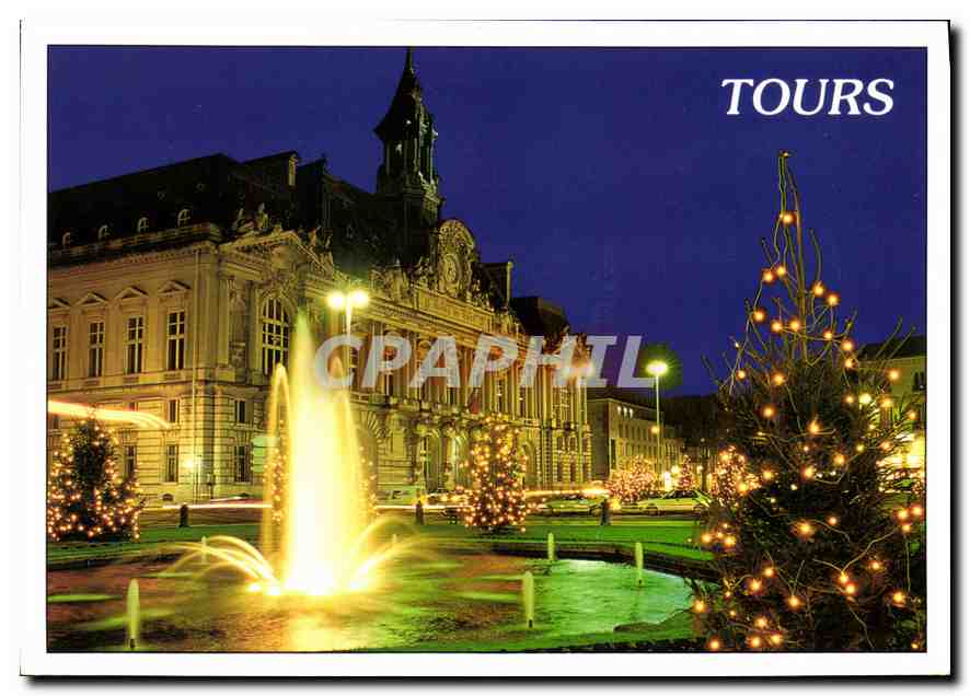 CPM Tours Indre et Loire L'Hotel de Ville illumine Ill a ete edifie de 1896 a 1904 sur les plans de 