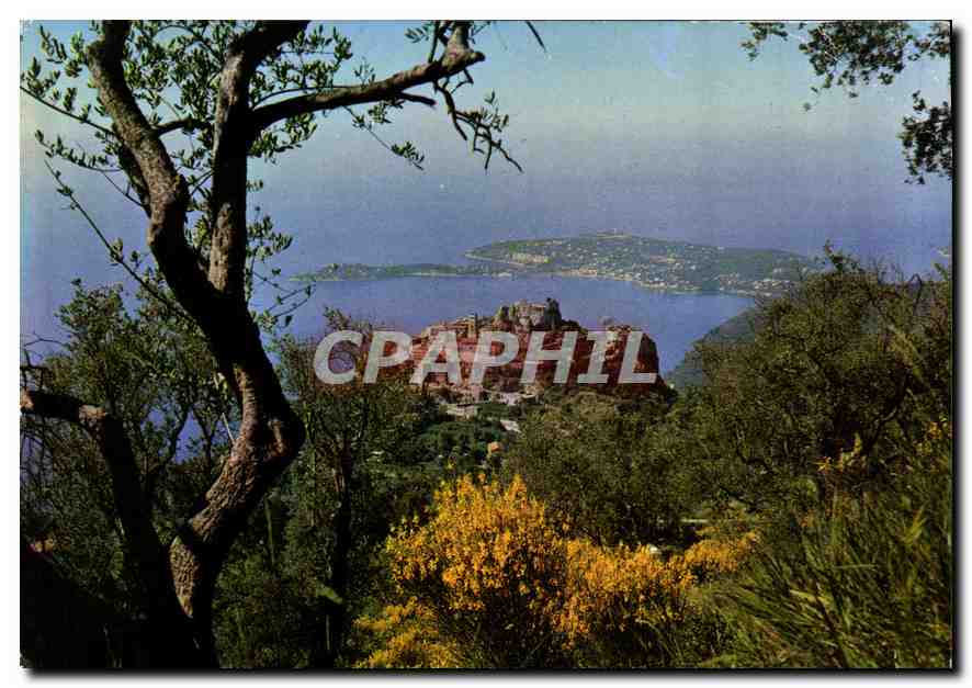 CPM Les Sites Merveilleux de la Cote d'Azur Eze A M le pittoresque village au fond le Cap Ferrat 