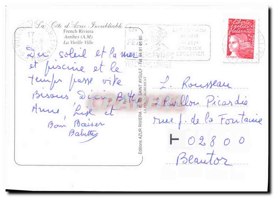 CPM La Cote d'Azur Antibes A M La Vieille Ville  — Rückseite