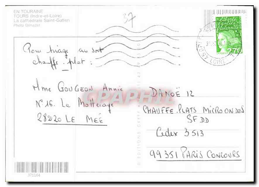 CPA Tours Val de Loire  — Rückseite