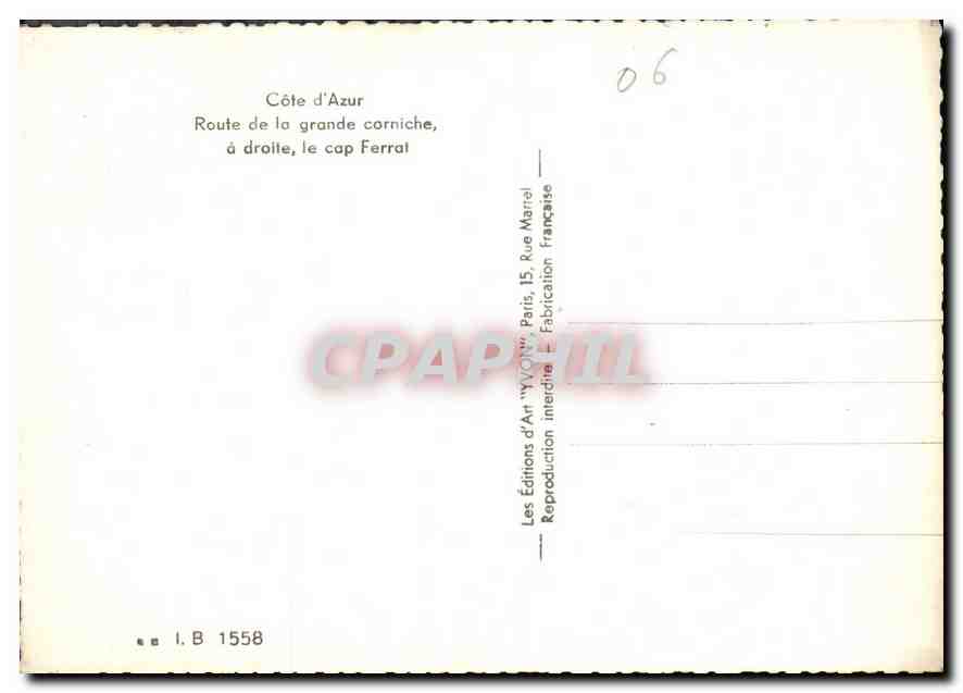 CPM Cote d'Azur Route de la grande corniche a droite le cap Ferrat  — Rückseite