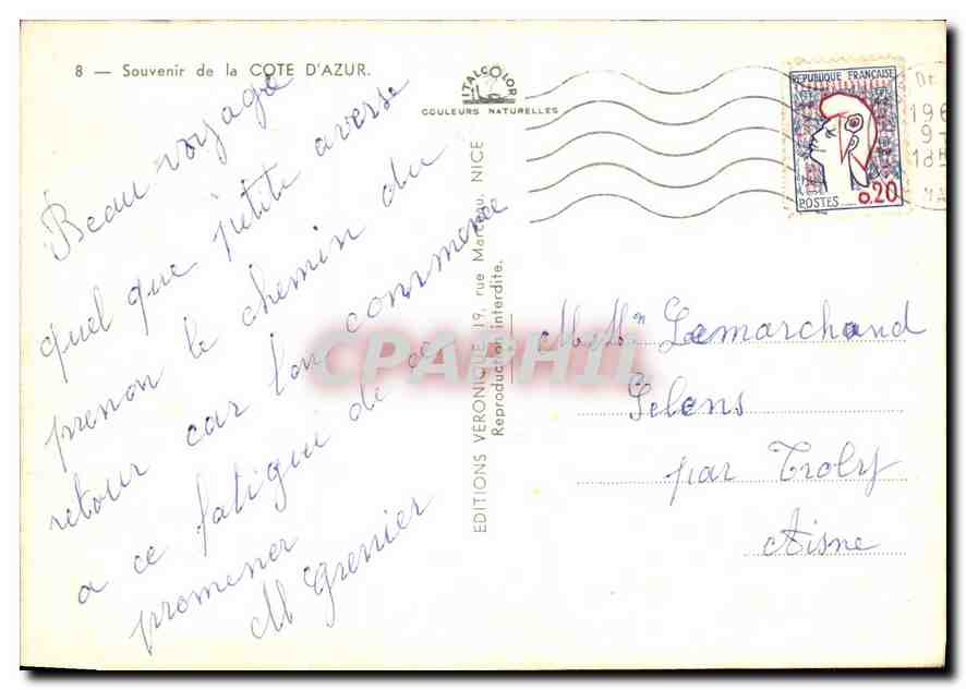 CPM Souvenir de la Cote d'Azur  — Verso