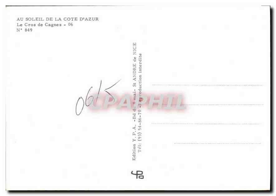 CPM Cros de Cagnes Au Soleil de la Cote d'Azur  — Verso