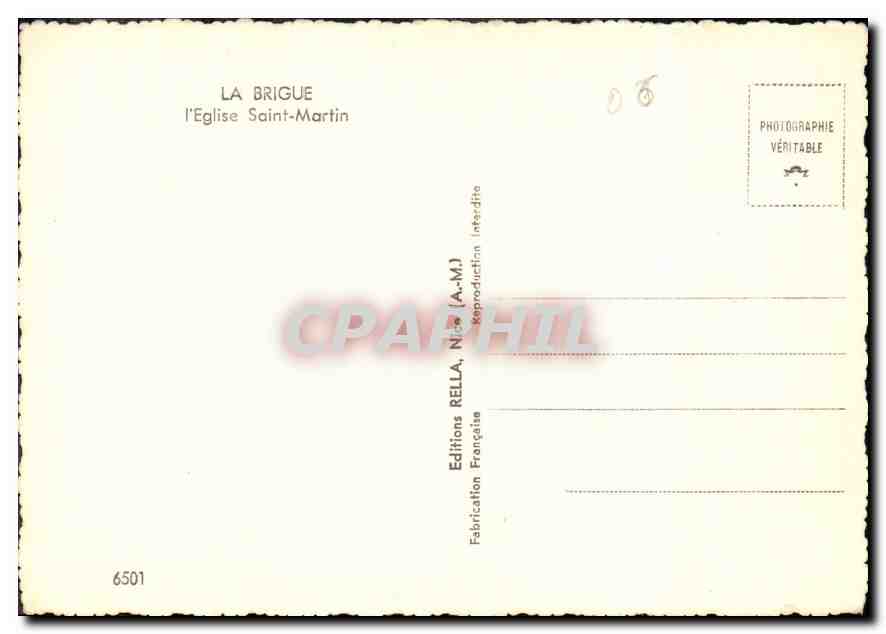CPM La Brigue l'Eglise Saint Martin  — Verso