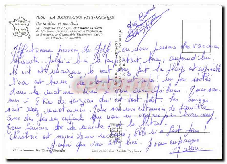 Presqu'île de Rhuys — Carte postale CPAHIL — éditeur CRAPHIL, n° 7000 — Rückseite
