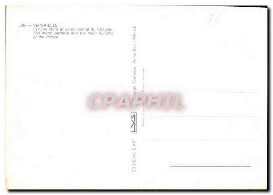 CPM Versailles Parterre Nord et corps central du Chateau  — Verso