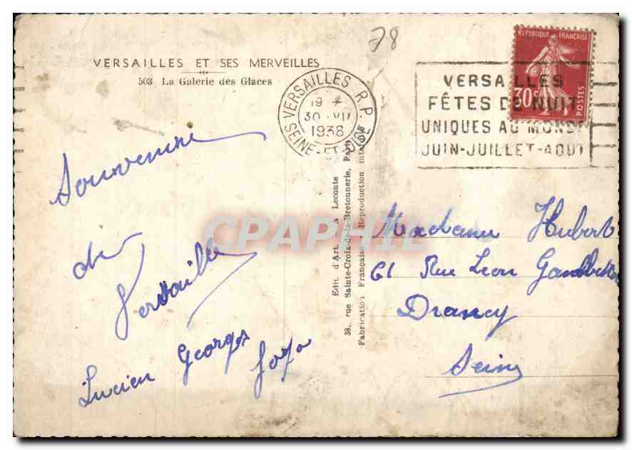 CPM Versailles et ses Merveilles La Galerie des Glaces  — Verso
