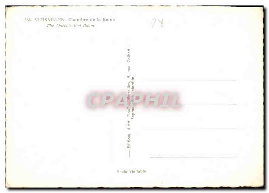 CPM Versailles Chambre de la Reine  — Verso