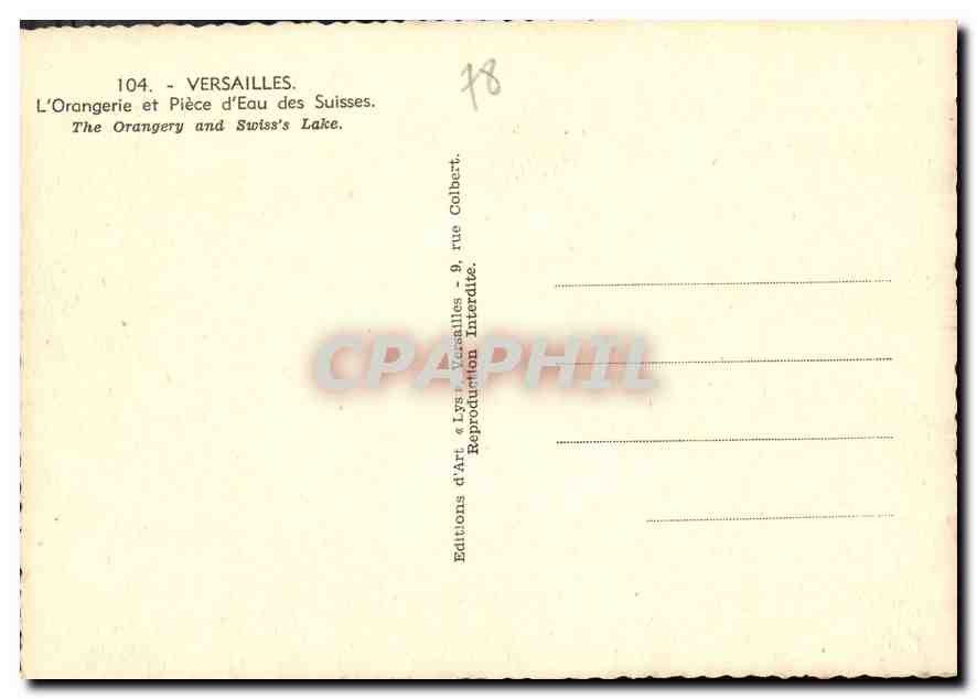 CPM Versailles L'Orangerie et Piece d'Eau des Suisses  — Verso
